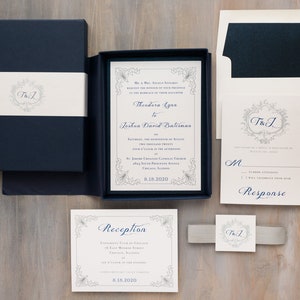 Navy Box Monogram Wedding Invitation Classic Love Sample image 3