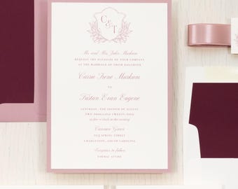 Floral Crest Pink - Wedding Invitation - Sample