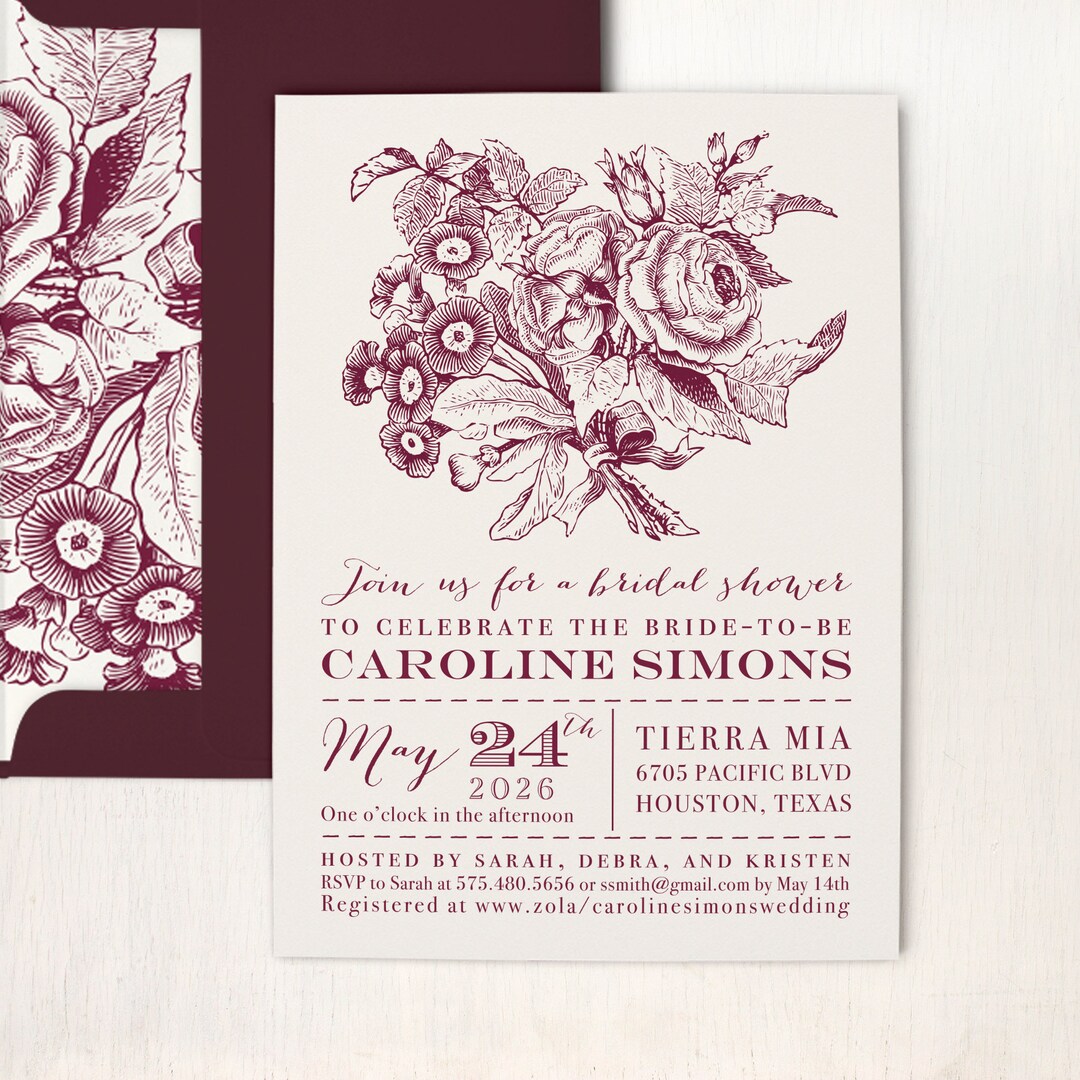 Burgundy Bridal Shower Invitations Burgundy Floral Sample Etsy
