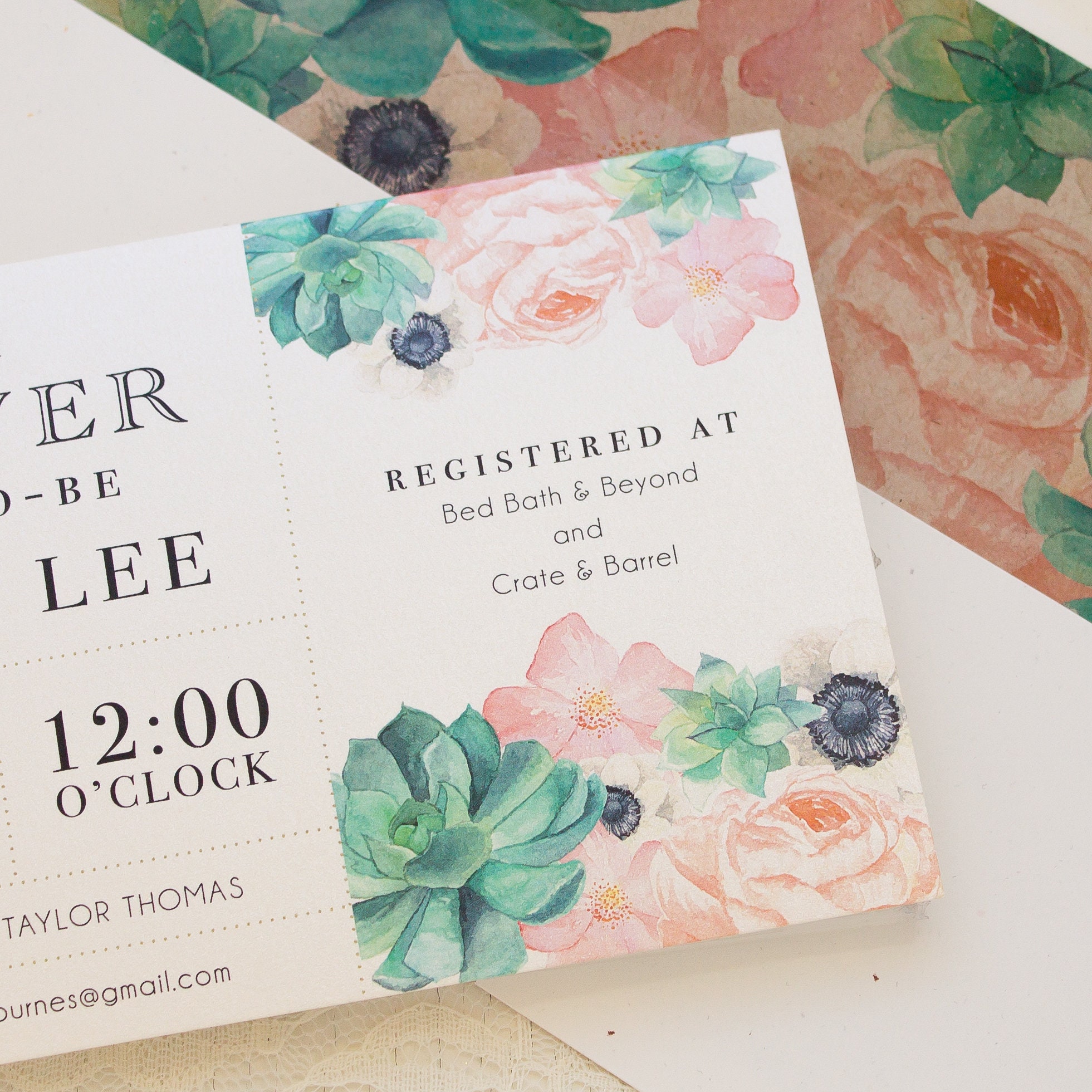 Succulent Bridal Shower Invitations Blush Succulent Sample Etsy
