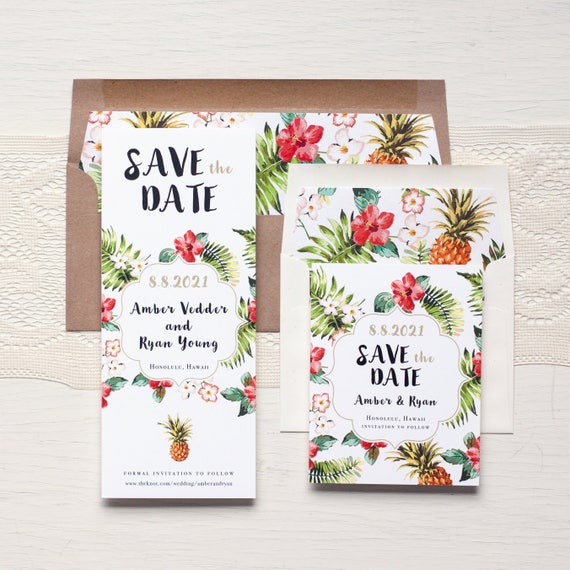 Save The Dates Kraft Tropical Hawaiian Save The Date Cards Etsy