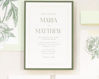 Olive Peony - Wedding Invitation - Sample