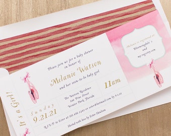 Ballerina Themed Baby Shower Invitations, Cute Shower Card with Matching Envelope Liner, Unique Baby Shower, 3.00/each - "Sweet Ballerina"