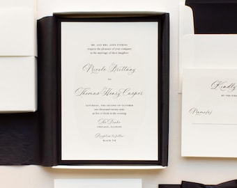 Antique Black Boxed Wedding Invitation – Black & Ivory, Simple, Traditional
