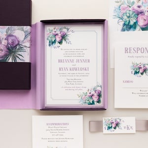 Invitación de boda de caja de lavanda y lila - Rosa acuarela - Muestra