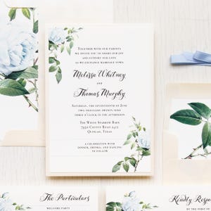 Ivory & Blue Floral - Wedding Invitation - Sample