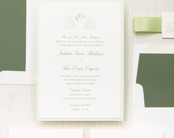 Floral Crest Sage - Wedding Invitation - Sample