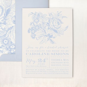 Pale Blue Bridal Shower Invitations - Pale Blue Floral - Sample