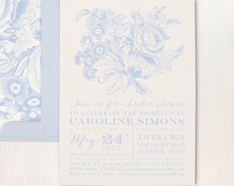 Pale Blue Bridal Shower Invitations - Pale Blue Floral - Sample