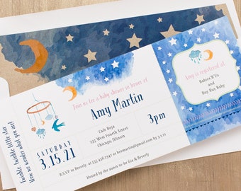 Themed Baby Shower Invitations, Cute Shower Card with Matching Envelope Liner, Unique Baby Shower, 3.00/each - "Twinkle Twinkle Little Star"