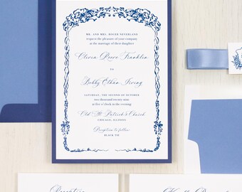 Cobalt Crest - Wedding Invitation - Sample