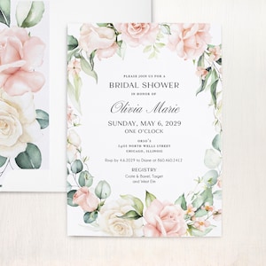 Invitaciones para baby shower con rosas de eucalipto (muestra)