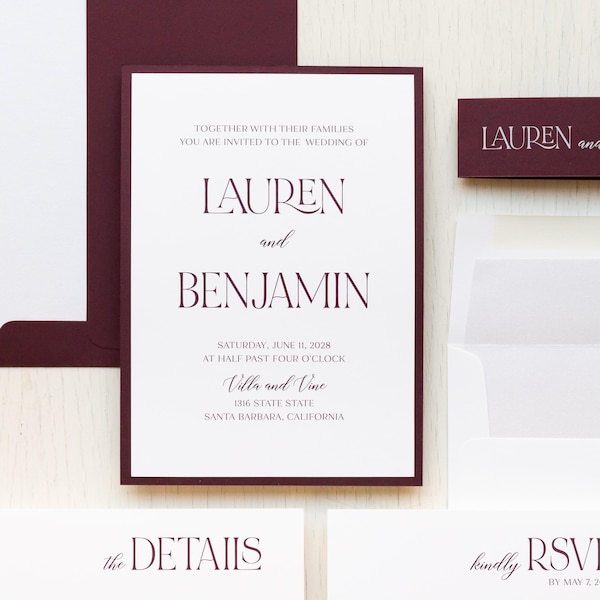 Borgoña Lujo - Invitación de boda - Muestra