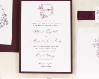 Burgundy Crest - Wedding Invitation - Sample