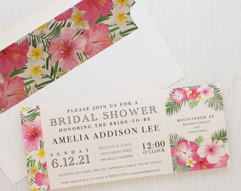 Pink & Green Tropical Bridal Shower Invitations - Bright Tropical - Sample