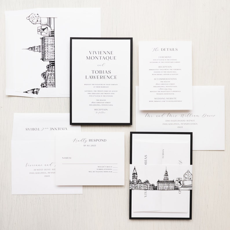 Philadelphia Skyline Wedding Invitation Sample imagem 4