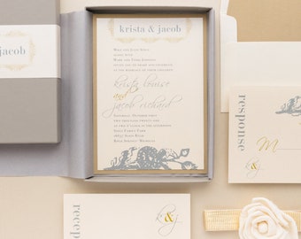 Elegant Ivory and Gold Calligraphy Wedding Invitation - Modern Romance - Sample