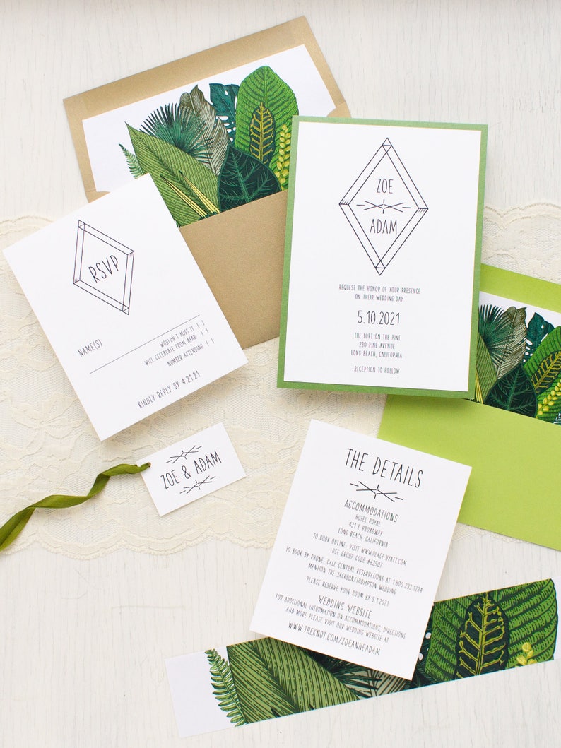 Wedding Invitation Green Leaf Sample