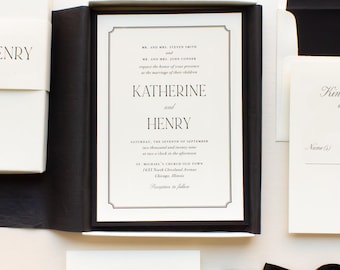 Ivory Formal Boxed Wedding Invitation – Black & Ivory, Simple, Traditional