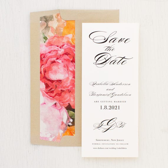 Personalised Save the Date Cards &Envelopes Pink Rose Petal Heart F004 