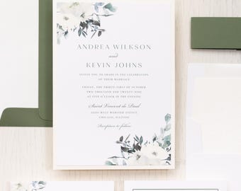 Olive Floral - Wedding Invitation - Sample