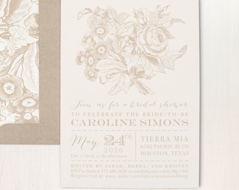 Taupe Bridal Shower Invitations - Taupe Floral - Sample