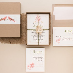 Rustic Elegant Blush and Ivory Box Wedding Invitation Peach Love Birds Sample image 4