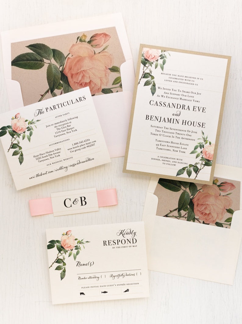 Ivory & Blush Floral Wedding Invitation Sample image 5