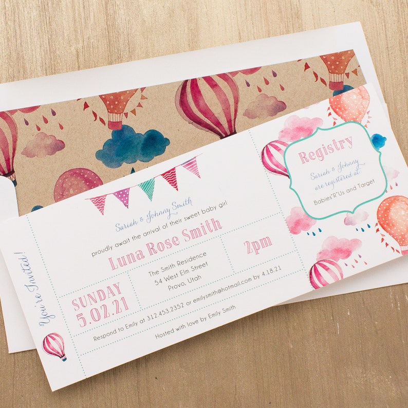 Hot Air Balloon Baby Shower Invitations Cute Shower Card With Etsy