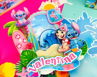 Adorno para pastel de Stitch, Decoraciones para fiesta de cumpleaños estilo hawaiano, Bolsitas de recuerdo de Stitch, Centro de mesa de Stitch, Fiesta tropical, Cumpleaños hawaiano