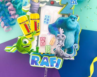Monsters Inc. Cake Topper, Personalized Birthday Decor, monster party decoration, cupcake topper, cups, plates