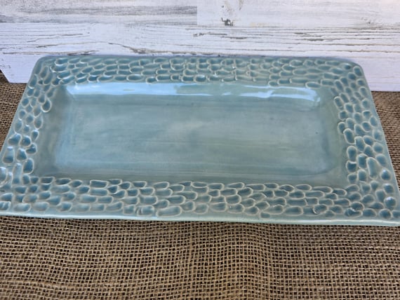 Rectangular Platter.  Cheese & Crackers Platter,  Bread, Charcuterie or Appetizer Plate. Handmade. Stoneware.  Turquoise.  Aqua