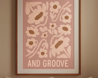 Retro-Blumenmuster | Wandbild mit Motivationsspruch in Pink (Digitaler Download)