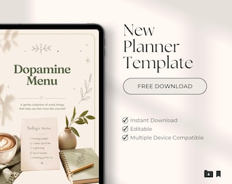 Bearbeitbare Dopamin-Menü-Canva-Vorlage – ADHS-Fokusplaner, Tagebuch des Nervensystems, Achtsamkeitstracker, Wellness-Paket
