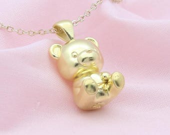 Bear Urn Necklace – 925 Sterling Silver Memorial Ash Pendant (18 mm)