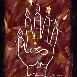 Brown Hand of Glory Infinity Palm Weird Odd Occult Mystical Framed Painting Acrylic on Paper Surreal Dark Jewel Tones Art by LadyAlchemy13
