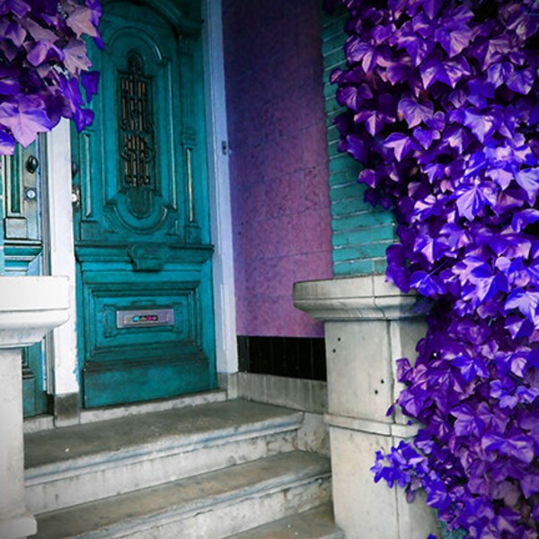 Europe Dutch Doorway Entry Vine Turquoise Purple Candy Color Photo Manipulation Signed Print Surreal Dark Jewel Tones Art by LadyAlchemy13