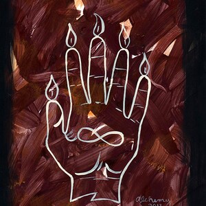 Brown Hand of Glory Infinity Symbol Weird Occult Mystical Print of Original Acrylic Painting Surreal Dark Jewel Tones Art by LadyAlchemy13