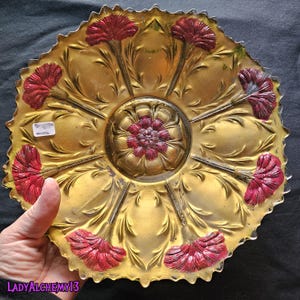 Antique Victorian Goofus Glass Bowl Red Poppies Gold Paint Macabre Art and Magickal Accoutrements by LadyAlchemy13