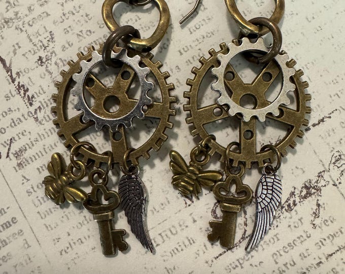 Steampunk dangle earrings with charms