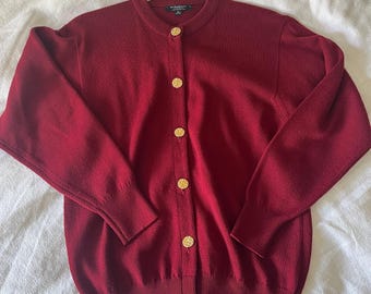 Vintage Burberry London merino wool cardigan with textured gold tone buttons size 36 EUC