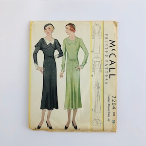 NOS 1920s Cape Dress Sewing Pattern Vintage Art Deco Factory Folded McCall 7204 Misses&#39; Bust 38 Size M Twenties 20s Antique Printed Gown