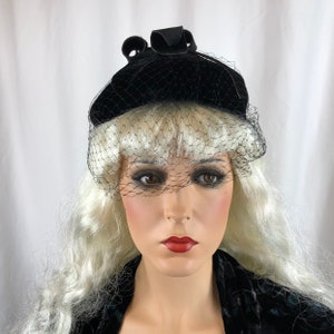 1930&#39;s Hat Black Vintage Chapeau Cocktail Millinery Lace Novelty One Size Gifts under 100 Vegan Hat 1950s 30s 50s