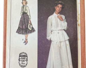 Gunne Sax Dress Pattern FF Size 8 Misses Vintage Simplicity 8907 Bust 31.5 Skirt in two lengths & blouse Factory Folded