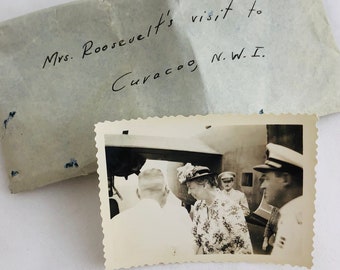 Eleanor Roosevelt Original 1944 WW2 Historical Photographs Visit to Curacao 26 Photos Vintage Army Base Black and White Photos First Lady