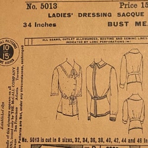 1913 Cardigan Blouse Shirt Sewing Pattern Bed Jackets Jacket Sacque Bust 34 Vintage Ladies Art Nouveau Size S Small FF Pointed Collar McCall