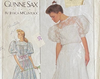 Gunne Sax Vestido Patrón Tamaño 10 Vintage Simplicity 8610 Misses' Dress Bust 32.5 "GunneSax 1980's Wedding