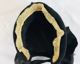 1880's Hat Doll Child's Mourning Bonnet Victorian Black Crepe Antique Trim Fabric Vintage Millinery  1890's Passementerie Chapeau Hatpin