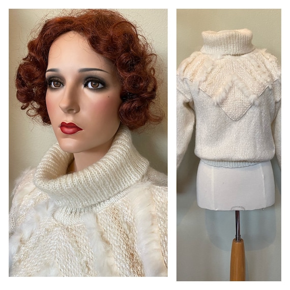 Vintage Sweater Hand Knit Jumper Ivory 1980s with