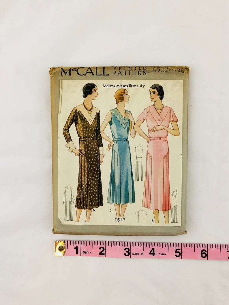 Sewing Pattern Art Deco 1930s Vintage McCall 6522 Misses/' Dress Bust 36 Hip 39 Thirties 30s Dress Pattern Factory Folded